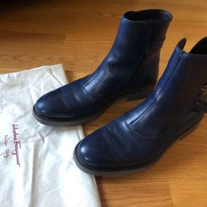 Ferragamo Men's Blue Boots Leather
